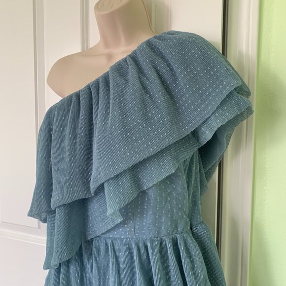 One-Shoulder Blue Ruffle Dress - Picture 7 of 15